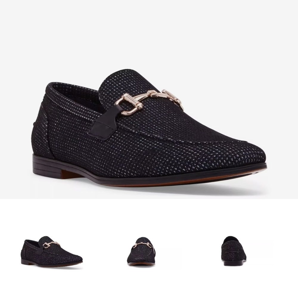 Steve Madden Textured Black Loafers with Silver Detail